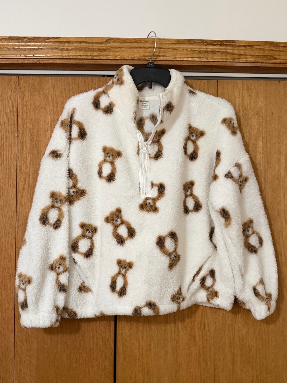 No Boundaries Teddy Fleece Half-Zip Pullover Sweater - Cream/Brown
